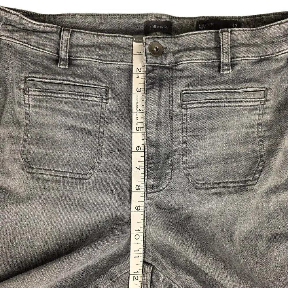 J.Jill High Rise Flare Jeans Womens 12 Gray Patch Pocket Stretch